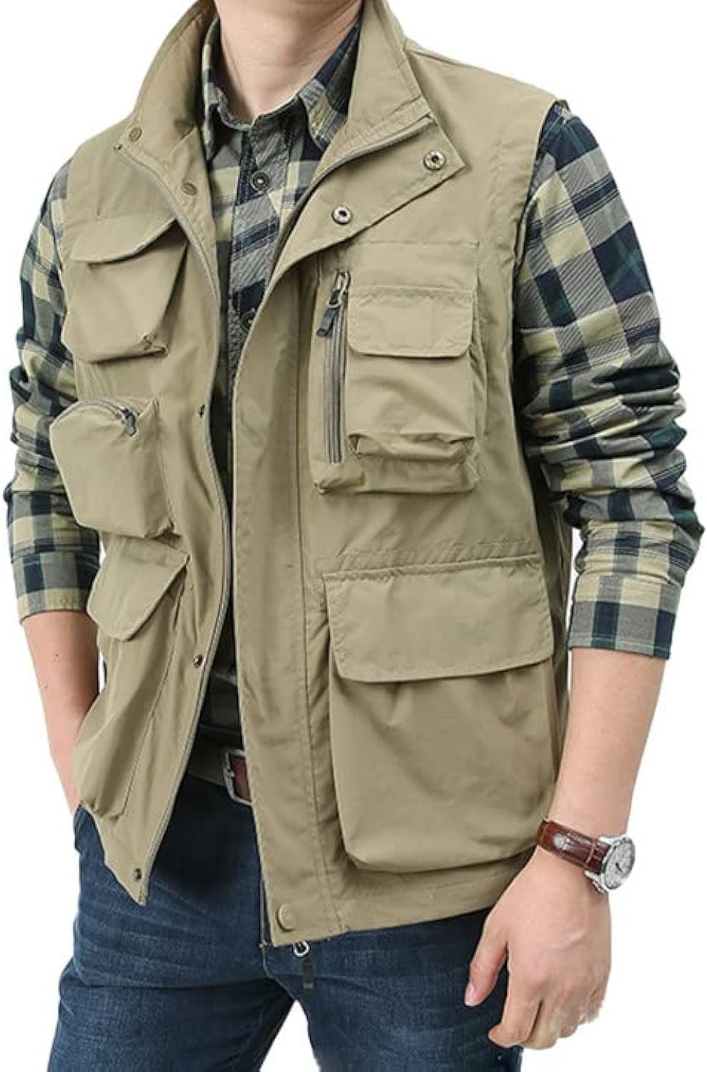 Yimoon Mens Utility Fishing Vest Lightweight Safari Cargo Vest