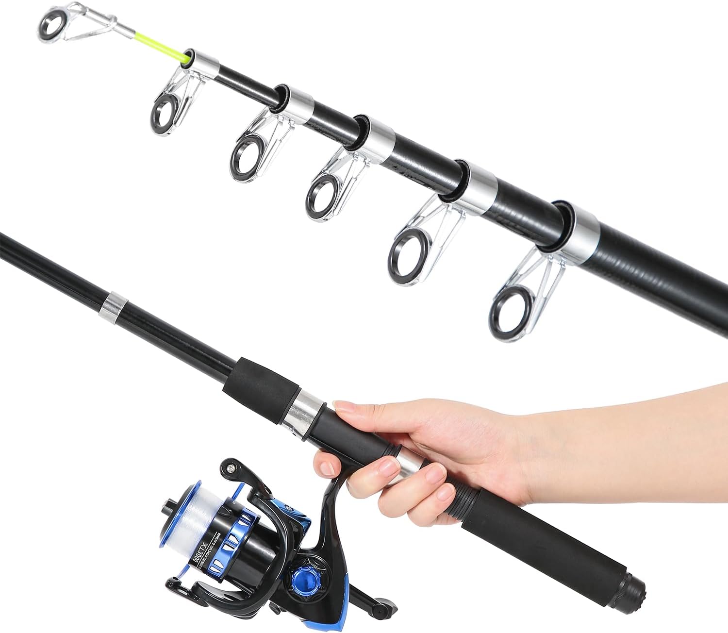 Tripquips Fishing Rod, 6.9ft Telescopic Fishing Rod and Reel Combo with Fishing Pliers and Lip Gripper Fishing Equipment, 5.2:1 Pre-Loaded Spinning Reel Combo Set Fishing Pole