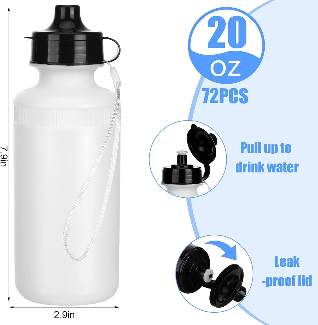 Ziliny 72 Plastic Sports Water Bottles Bulk for Kids 20 Oz