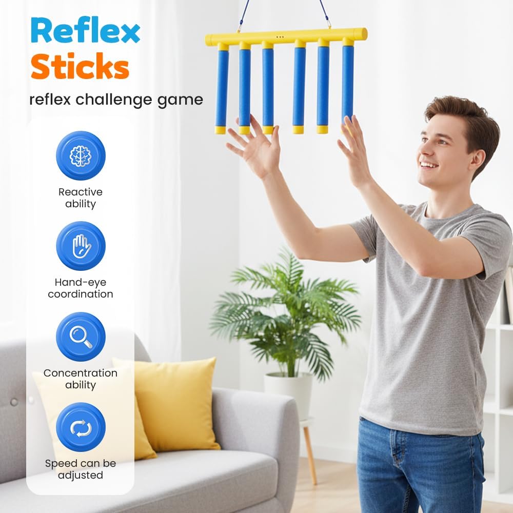 Reflex Challenge Game, Catching Sticks Game Reaction Training Toy, Adjustable Speed Catching Game, Hand Eye Coordination Training for Adults