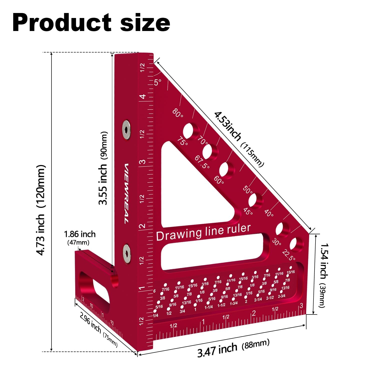 Premium Carpenter Square Hole Scribing Ruler Woodworking Square 22.5-90 Degree Measuring Ruler with Angle Pin,Versatile Multi Angle Square for Woodworking, Engineering, and Construction