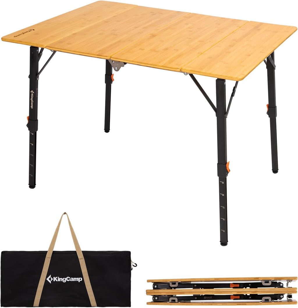 KingCamp Bamboo Folding Camping Table with Adjustable Height