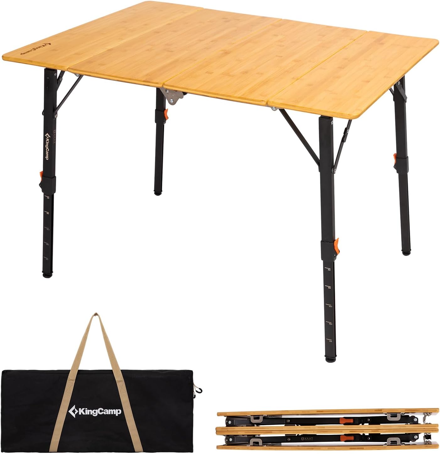 KingCamp Bamboo Folding Camping Table with Adjustable Height