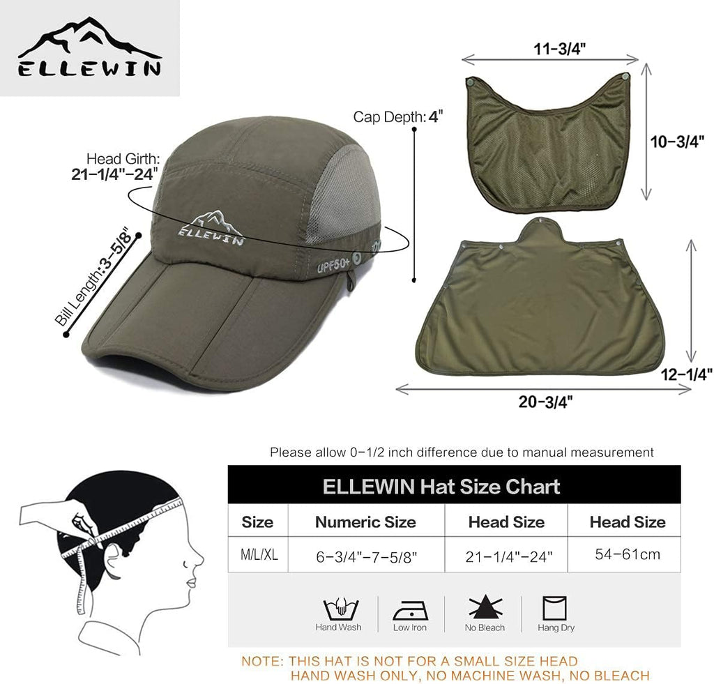 Outdoor Sun Hat for Men Women UPF 50+ Fishing UV Hat with Neck Flap Face Cover for Sun Protection