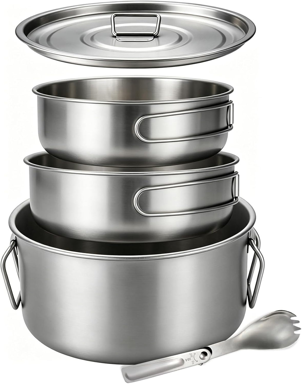 BY-J Titanium Camping Cookware 2200ml+1200ml+700ml Titanium Pot with Lid and Stainless steel spatula, Compact Backpacking and Travel Kitchenware for Camping, Hiking and Fishing