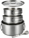 BY-J Titanium Camping Cookware 2200ml+1200ml+700ml Titanium Pot with Lid and Stainless steel spatula, Compact Backpacking and Travel Kitchenware for Camping, Hiking and Fishing