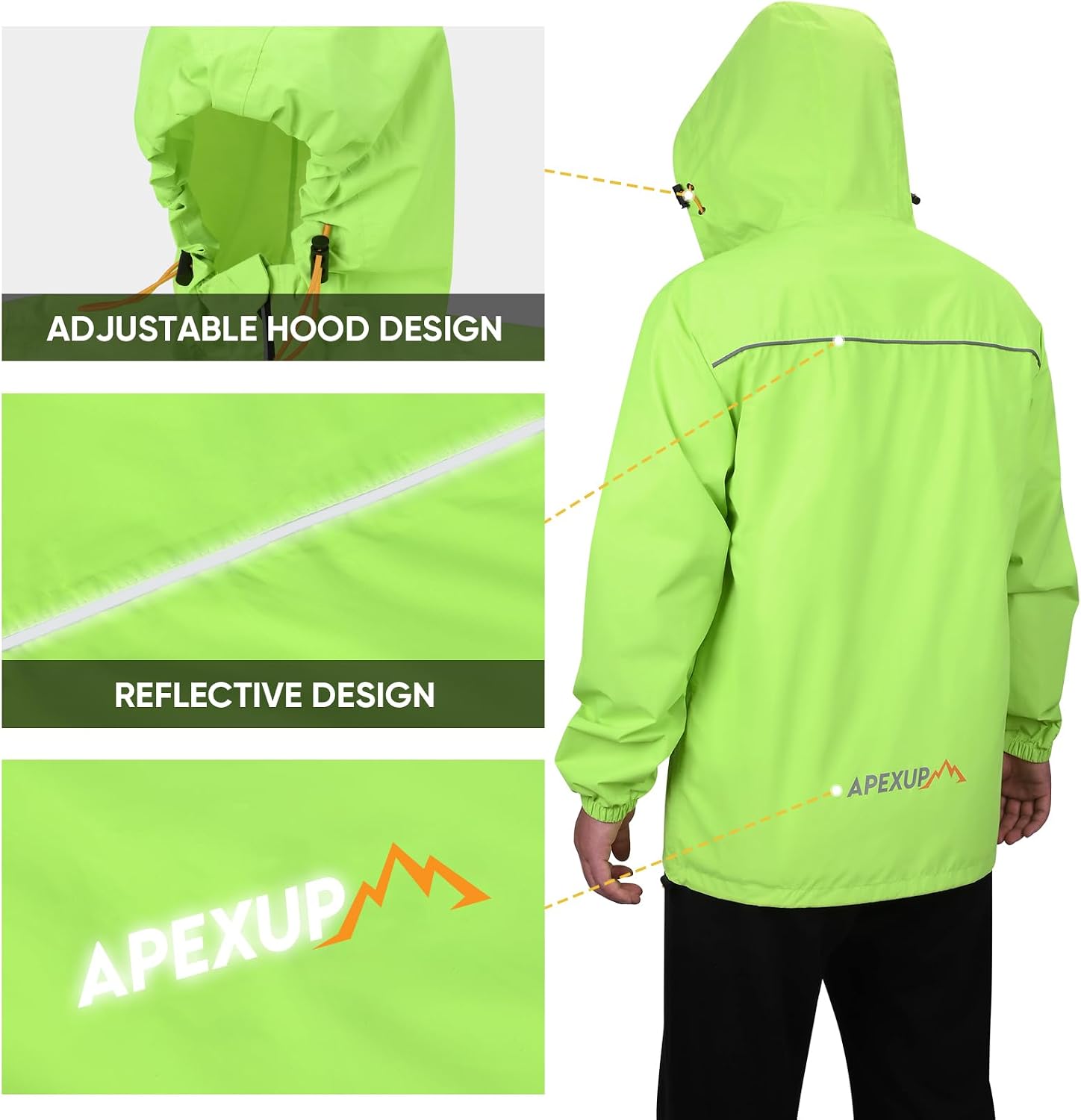 APEXUP Packable Rain Jacket Men Waterproof Lightweight Raincoat with Hood