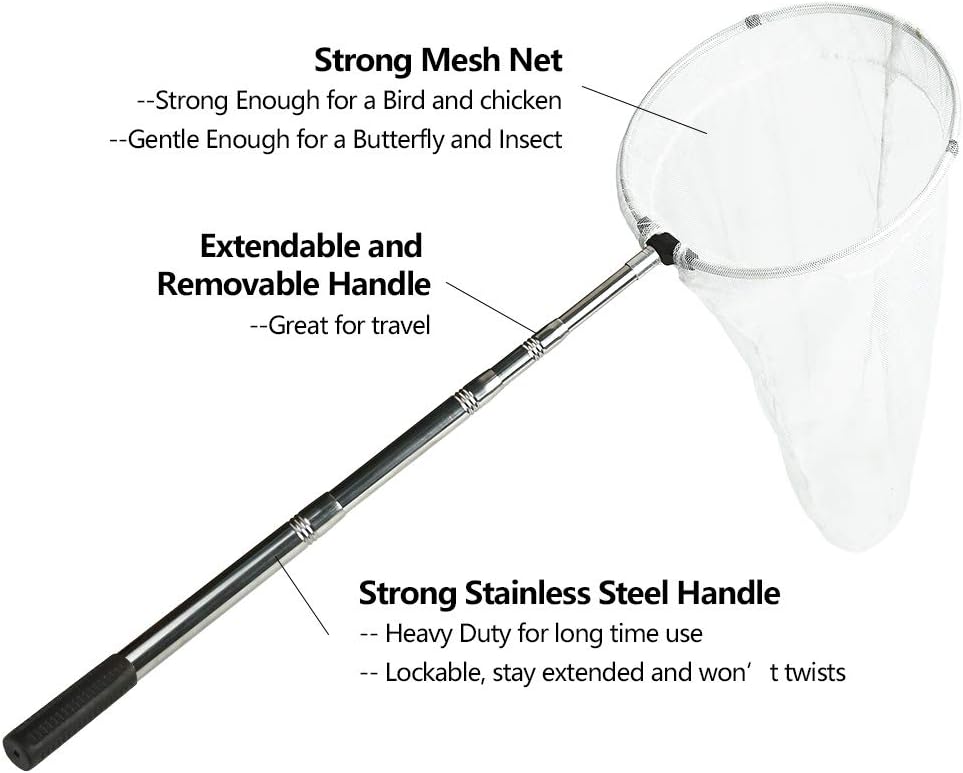 RESTCLOUD Insect and Butterfly Net with 12" Ring, 24" Net Depth, Handle Extends to 59 Inches