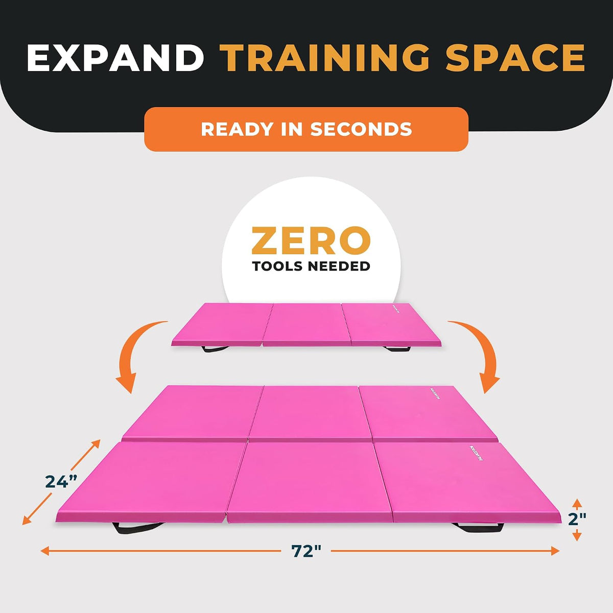 BalanceFrom 6x2 Feet 3-Panel Folding Gymnastics Mat – 2-Inch Thick Pad with Vinyl Surface and Carrying Handles for Tumbling, Yoga, Pilates, Home Workouts, and Martial Arts