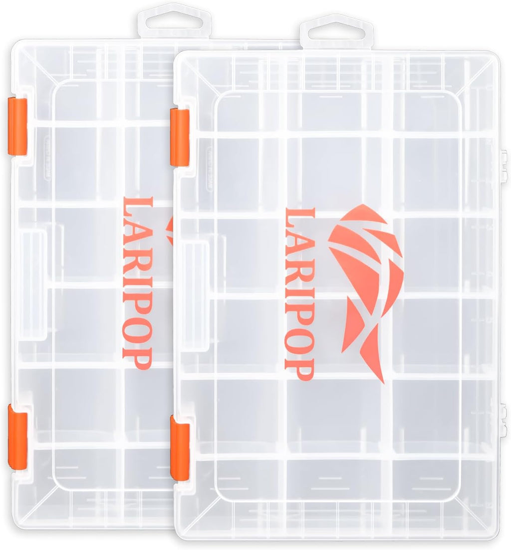 LARIPOP 4-Pack 3600 Fishing Tackle Boxes, Clear Plastic Storage Trays with Adjustable Dividers, Organizer for Lures, Hooks, Sinkers, Jigs & Fishing Accessories