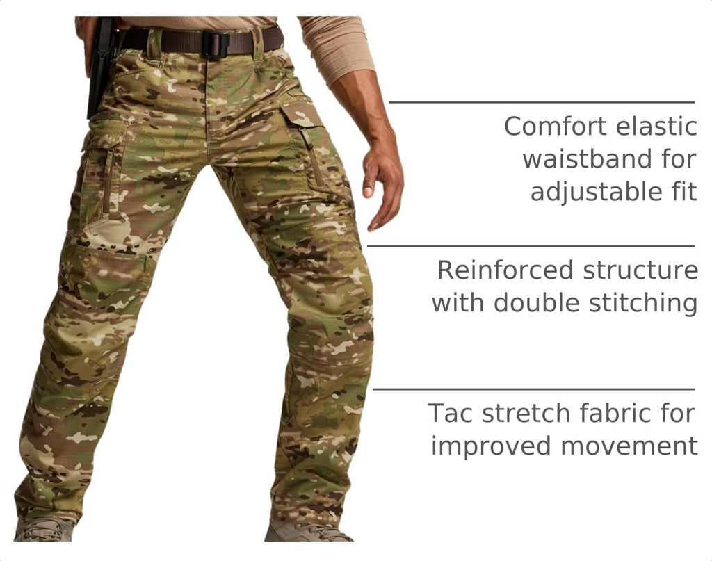 CQR Men's Flex Stretch Tactical Pants, Water Resistant Ripstop Cargo Pants, Lightweight EDC Outdoor Work Hiking Pants