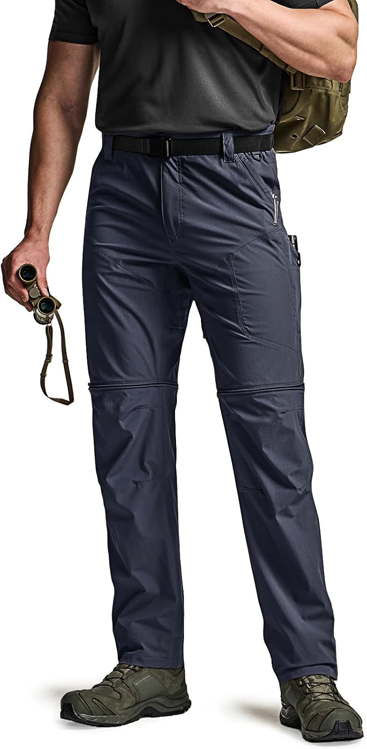 CQR Men's Convertible Cargo Tactical Pants, Water Resistant Outdoor Hiking Pants, Zip Off Lightweight Stretch Work Pants