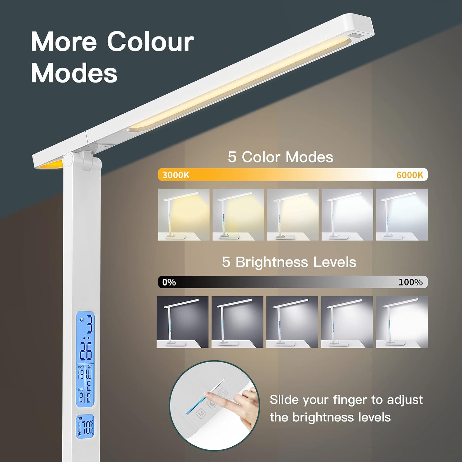 LAOPAO LED Desk Lamp with Wireless Charger: Desk Lamps for Home Office Bedroom, 5 Color Modes & Brightness Dimmable, 2 Night Light