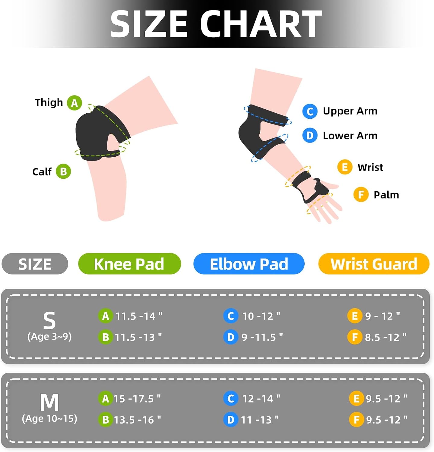 Nattork Knee Pads for Kids Youth Audlt，Knee and Elbow Pads with Wrist Guards 6 in 1 Protective Gear Set for Skateboard, Roller Skate, Inline Skates, Cycling and Scooter Boys Girls