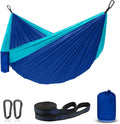 ERUW Hammock Camping, Portable Single/Double Hammocks for Outdoor Hiking Travel Backpacking - 210D Nylon Hammock Swing for Backyard & Garden (Blue/Sky Blue)