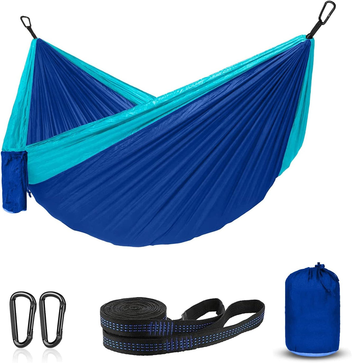 ERUW Hammock Camping, Portable Single/Double Hammocks for Outdoor Hiking Travel Backpacking - 210D Nylon Hammock Swing for Backyard & Garden (Blue/Sky Blue)