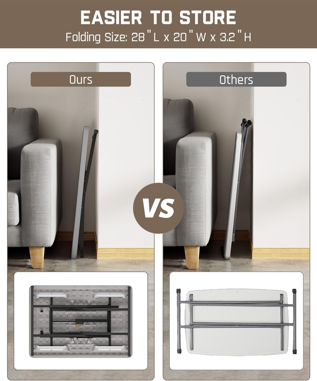 FanttikOutdoor Small Folding Table Quick Adjust 3 Heights, TV Tray, Dining