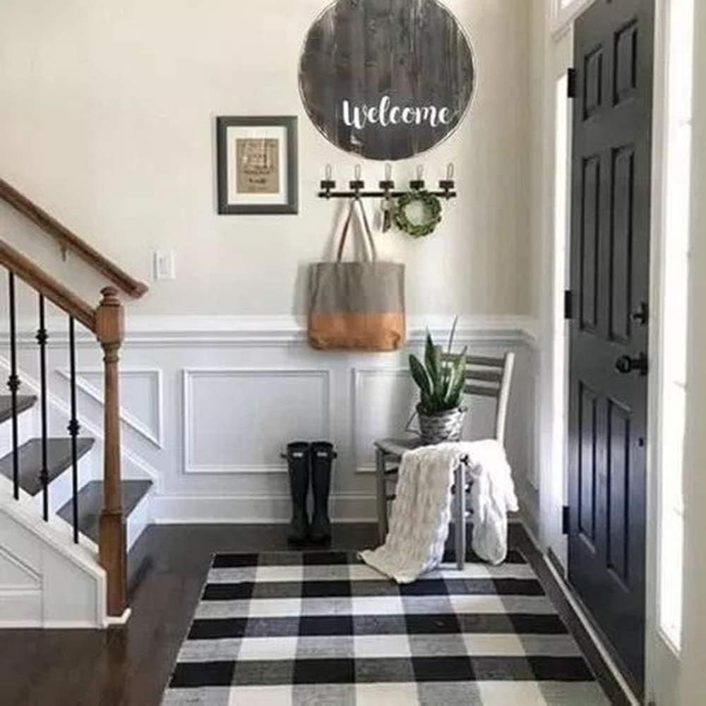Buffalo Plaid Outdoor Rug 35.4'' x 59'' Black and White Front Door Mat Front Porch Rug Layered Welcome Door Mat for Front Porch Decor, Front Door, Farmhouse Decor,Entryway