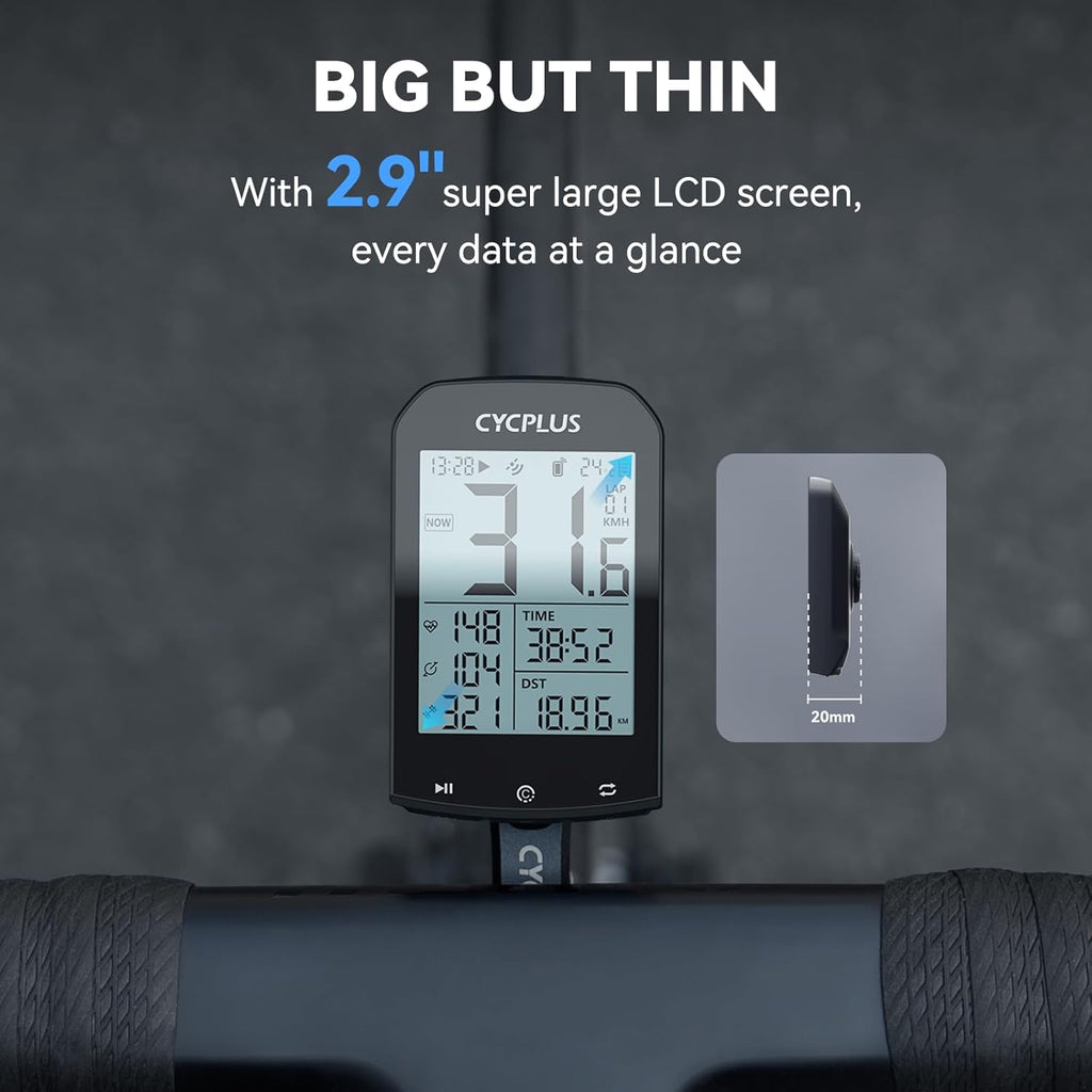 CYCPLUS GPS Wireless Bike Computer M1, 2.9" LCD Screen, IPX6, 1200mAh