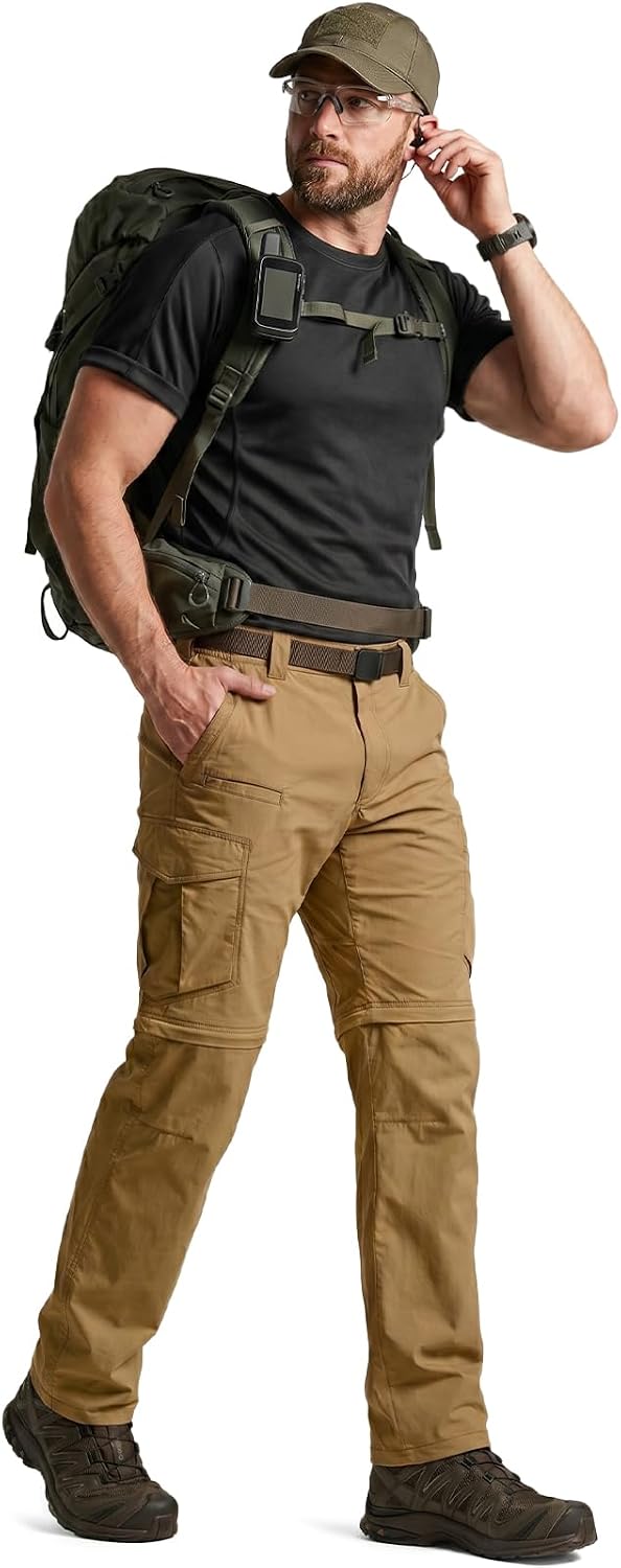CQR Men's Convertible Cargo Tactical Pants, Water Resistant Outdoor Hiking Pants, Zip Off Lightweight Stretch Work Pants