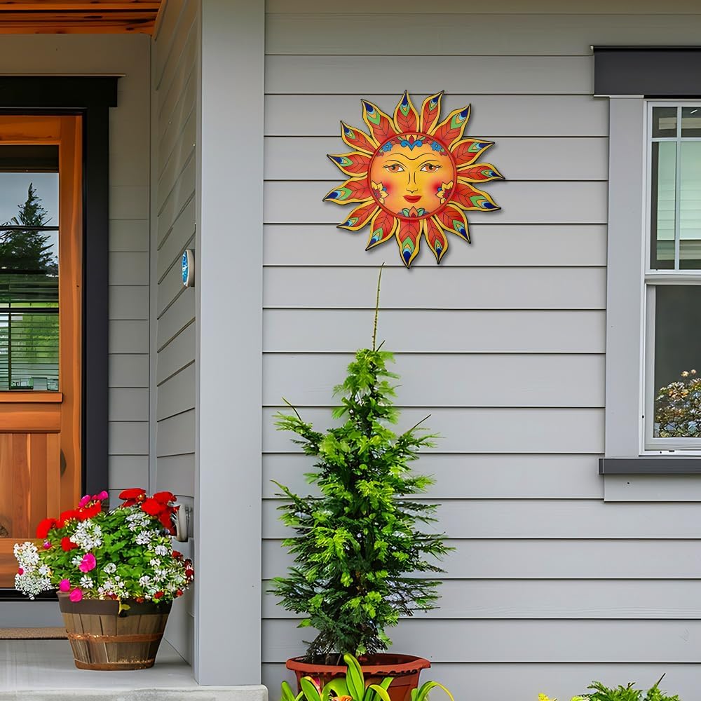 Metal Sun Flower Wall Decor,12.87 inches Sun Wall Art Hanging Decoration for Indoor and Outdoor, Garden Farmhouse Yard Patio Fence Living Room Bedroom Decor
