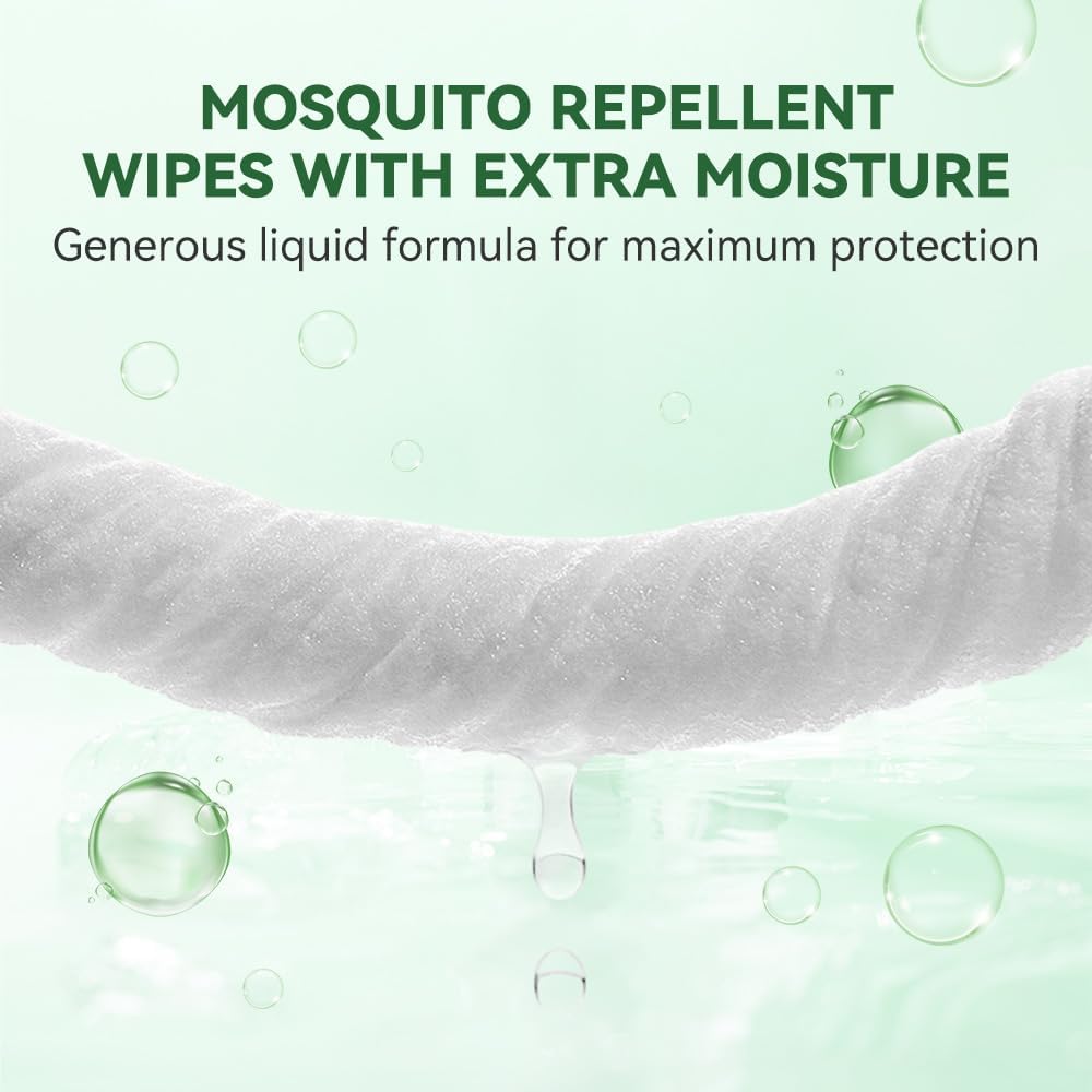 60 PCS Mosquito Repellent Wipes, Individually Wrapped Insect Repellent Wipes Made of Natural Plant-Based Essential Oils, Safe & Effective Insect Protection Perfect for Outdoor Activities, Long-Lasting