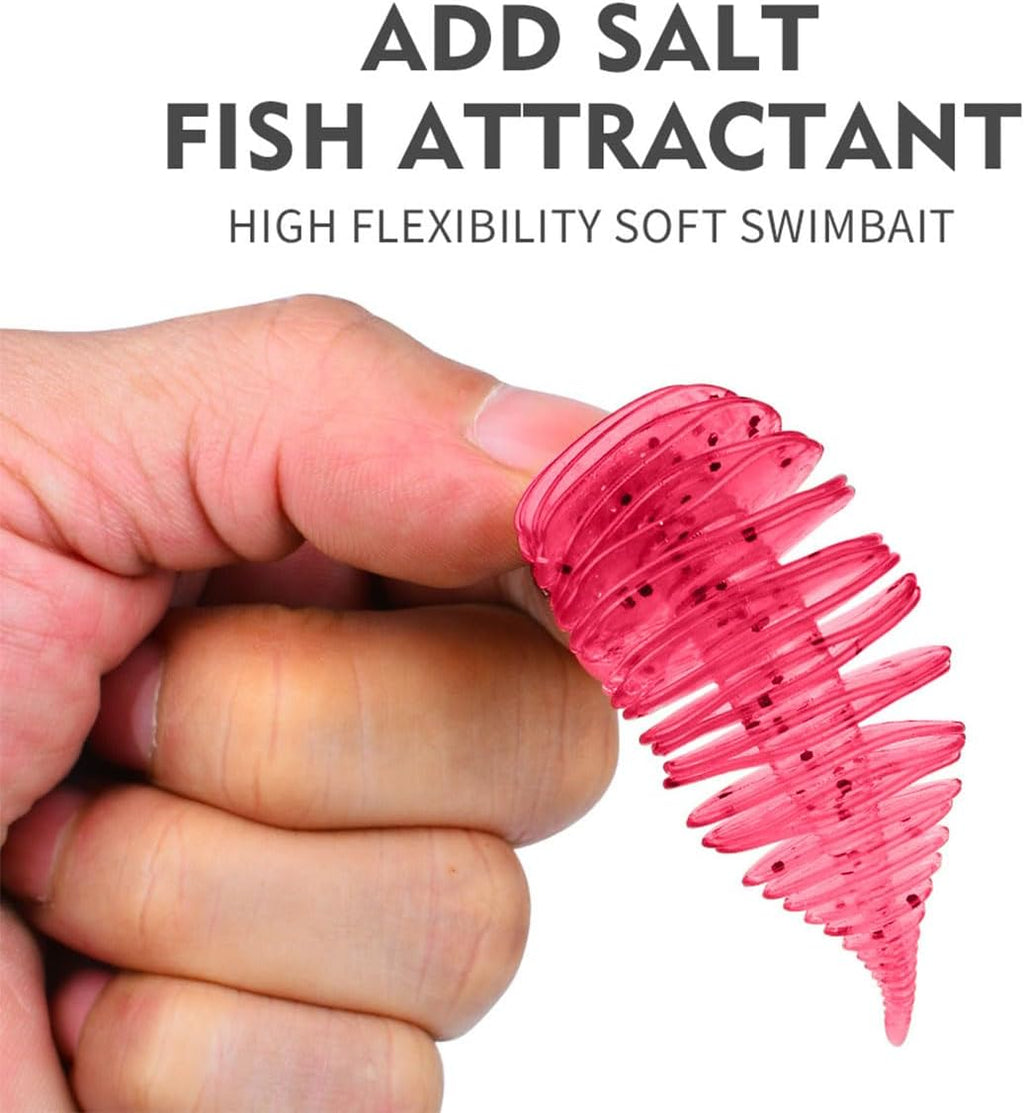 Soft Swimbait Lures, Soft Plastic Fishing Lures Kit, Bass Fishing Lure Swim Baits with 5 Color, Threaded Small Needle Tail for Trout, Crappie, Bass, Redfish, Freshwater, Saltwater