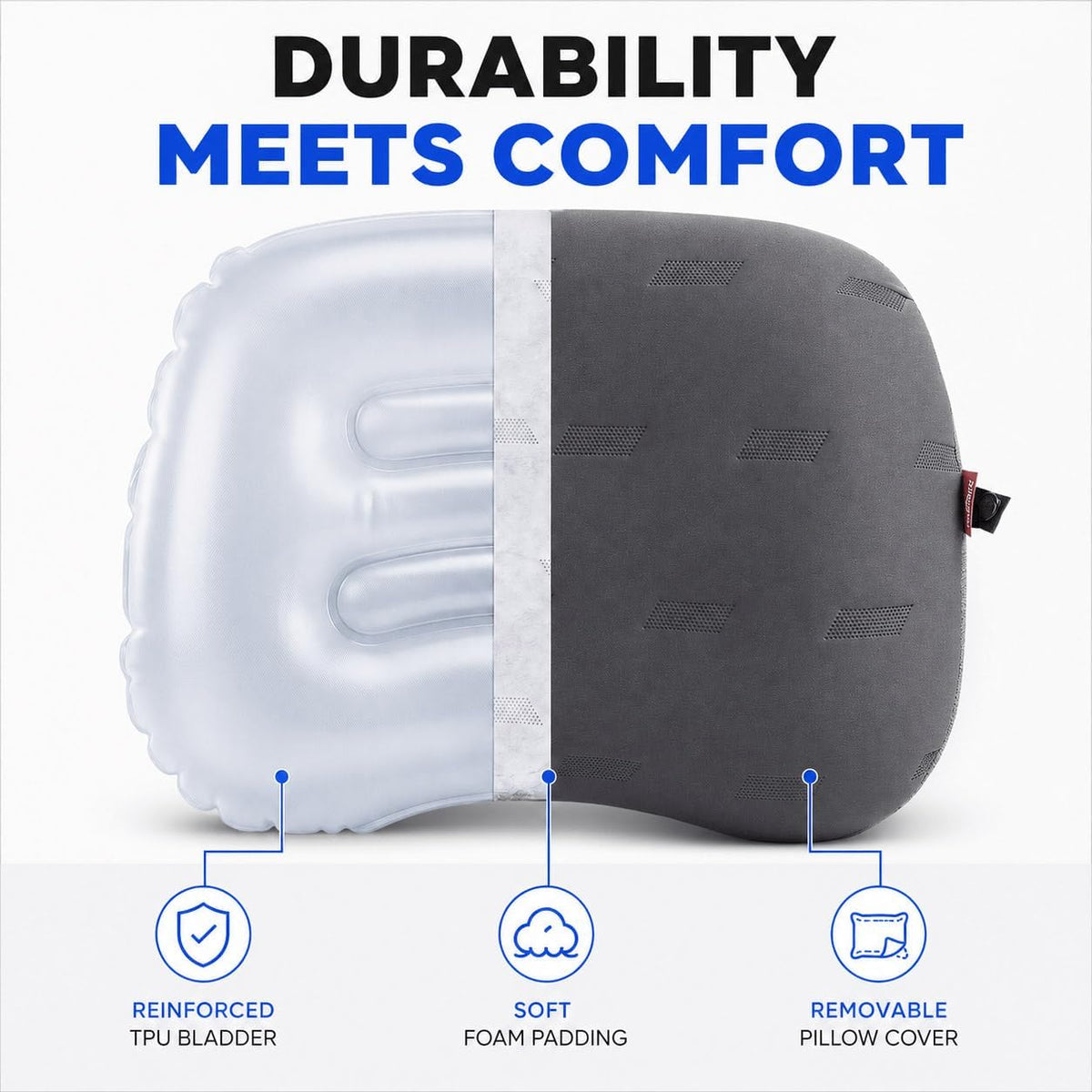 Hikenture Ultralight Inflatable Camping Pillow with Removable Cover, Grey