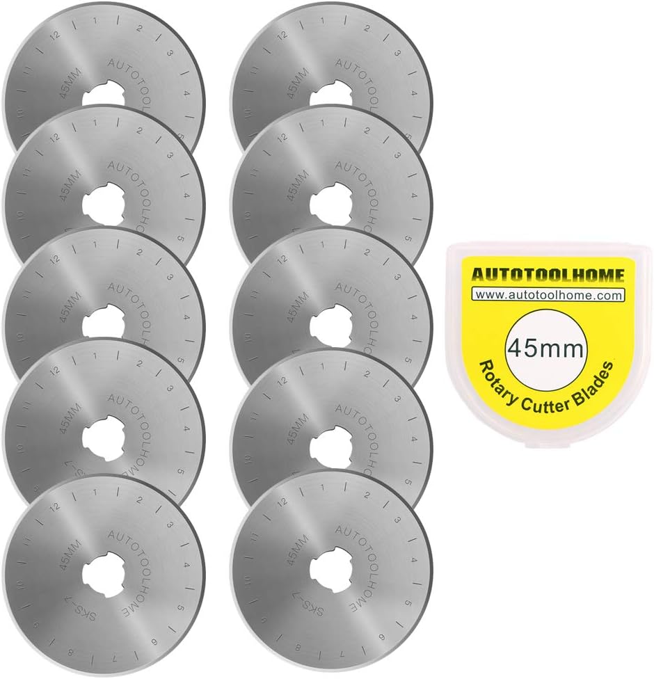 45mm Rotary Cutter for Fabric, w/ 10 Replacement Rotary Blades