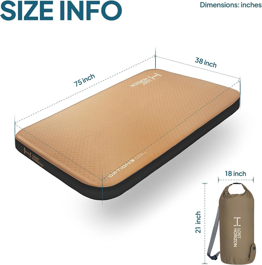 Lost Horizon Option3 Self-Inflating Foam Camping Mattress, Twin, 4.5"