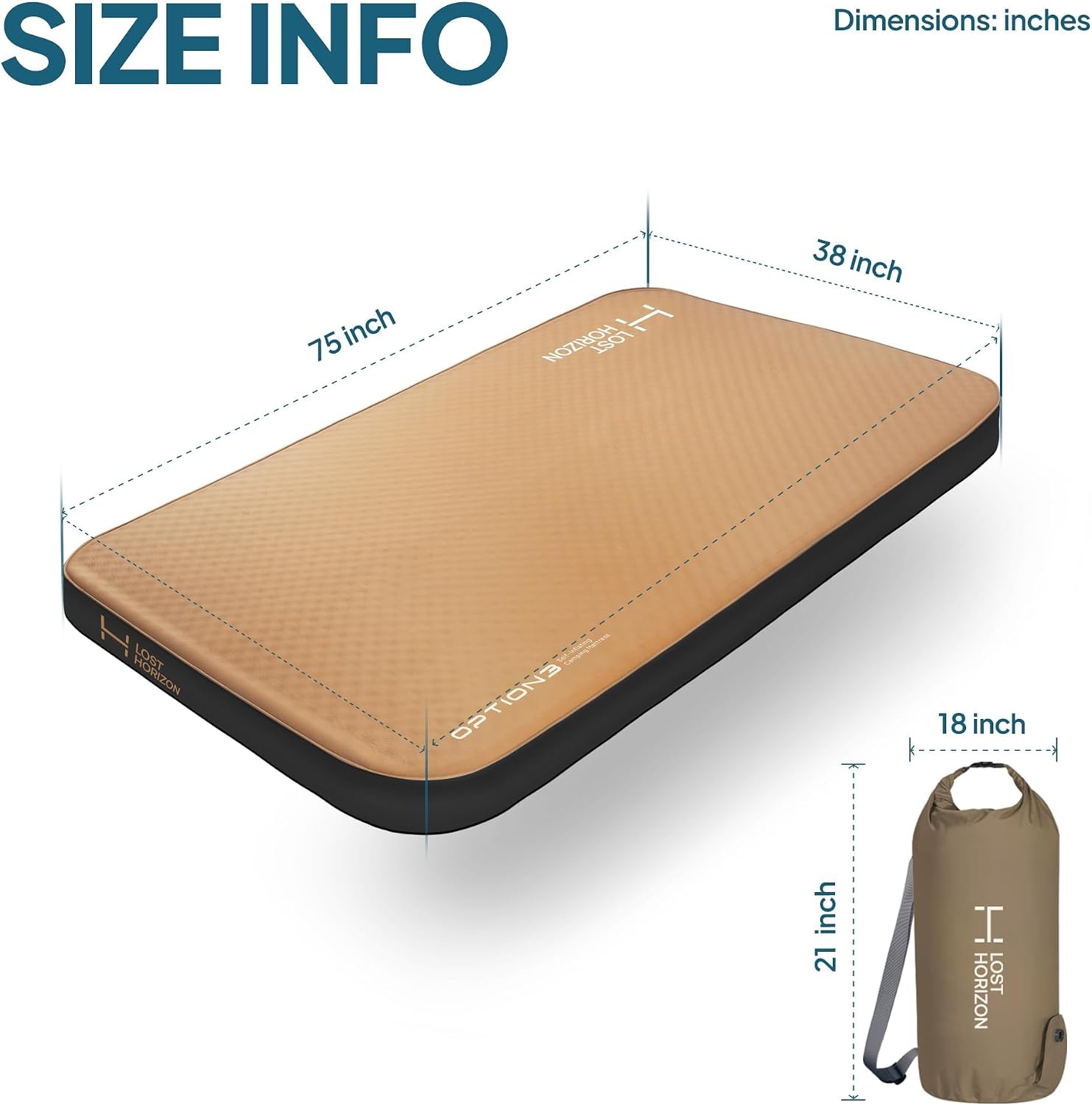 Lost Horizon Option3 Self-Inflating Foam Camping Mattress, Twin, 4.5"
