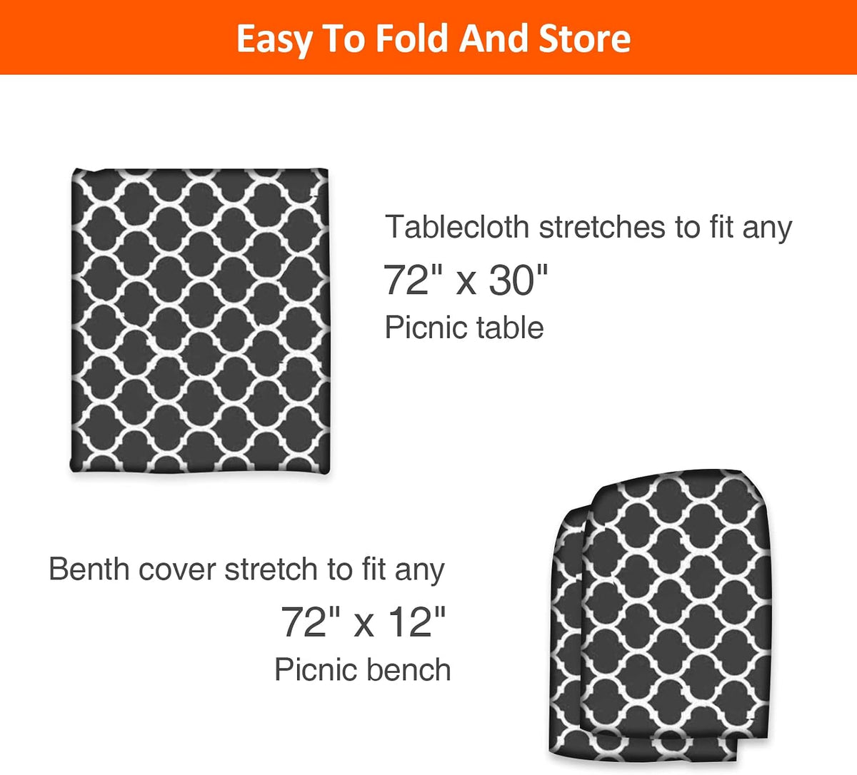 6ft 72in Picnic Table and Bench Cover, 3 Pack, Black-White Moroccan