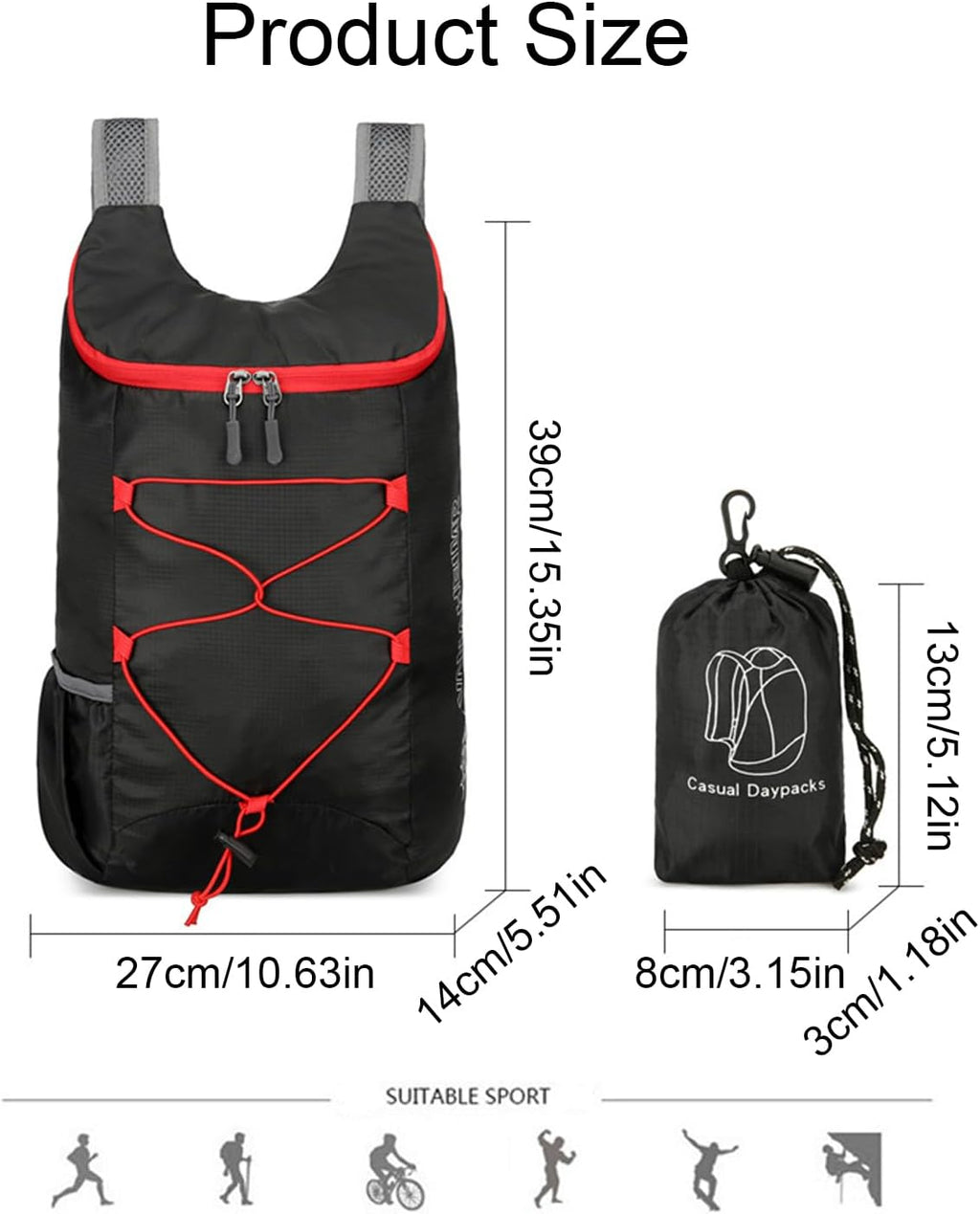 Large Capacity Foldable Outdoor Backpack Hiking Sports Daypack for Men Women Camping Travel Lightweight Packable Bag