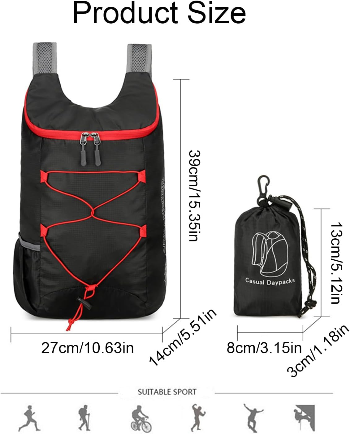 Large Capacity Foldable Outdoor Backpack Hiking Sports Daypack for Men Women Camping Travel Lightweight Packable Bag