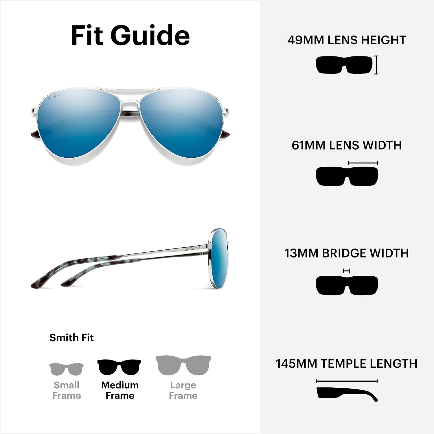 SMITH Langley 2 Aviator Sunglasses – Medium Fit