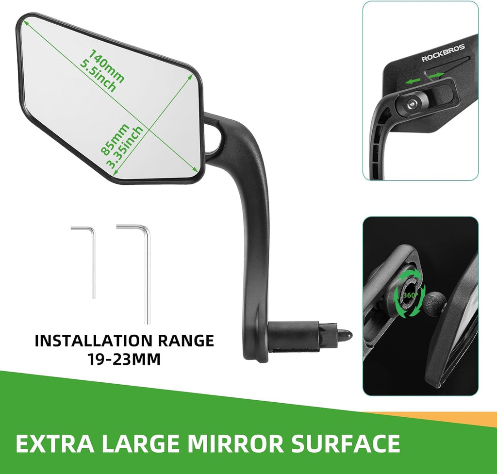 ROCKBROS Bar End Bike Mirror, 360° Adjustable Bicycle Mirror for E-Bike