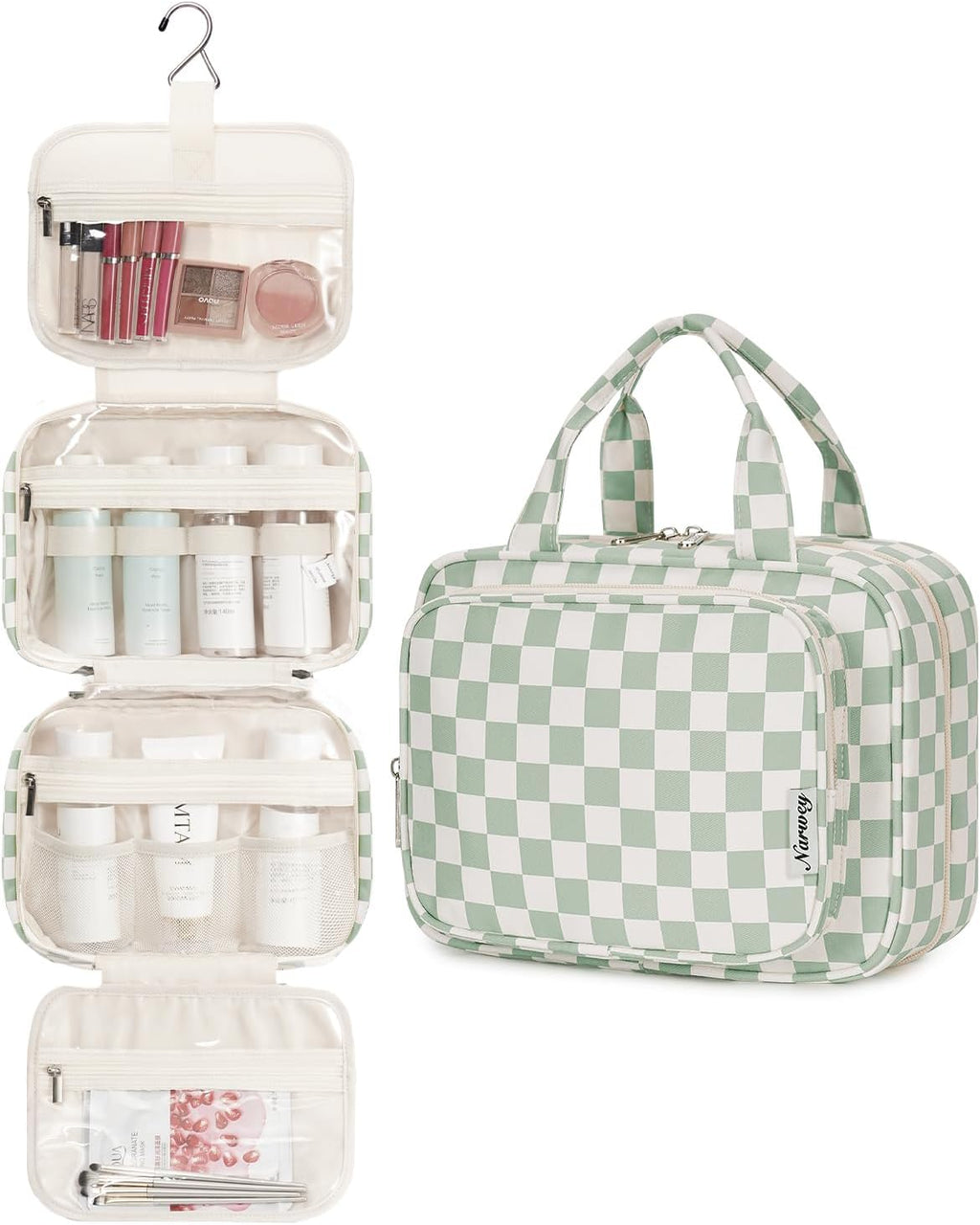 Narwey Hanging Toiletry Bag for Women, Travel Makeup Cosmetic Organizer Bag
