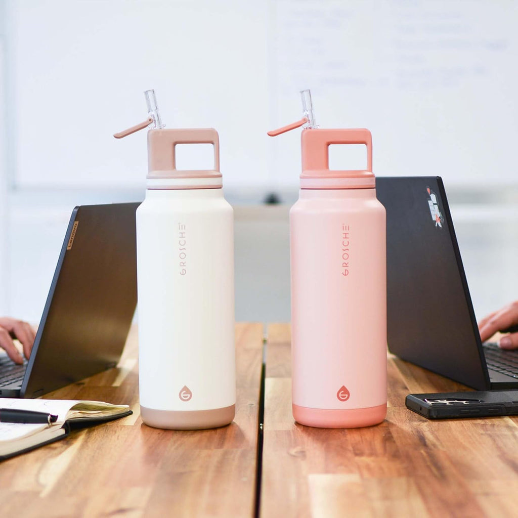 GROSCHE Alpine Flip N Sip Insulated Bottle with Straw Lid, Rose Pink, 40 oz