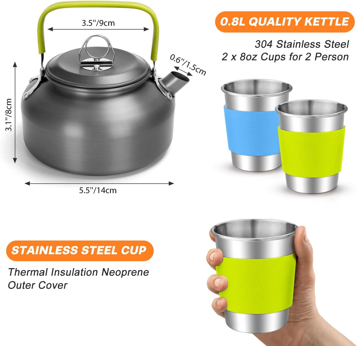Odoland 16pcs Camping Cookware Mess Kit, with Folding Camping Stove