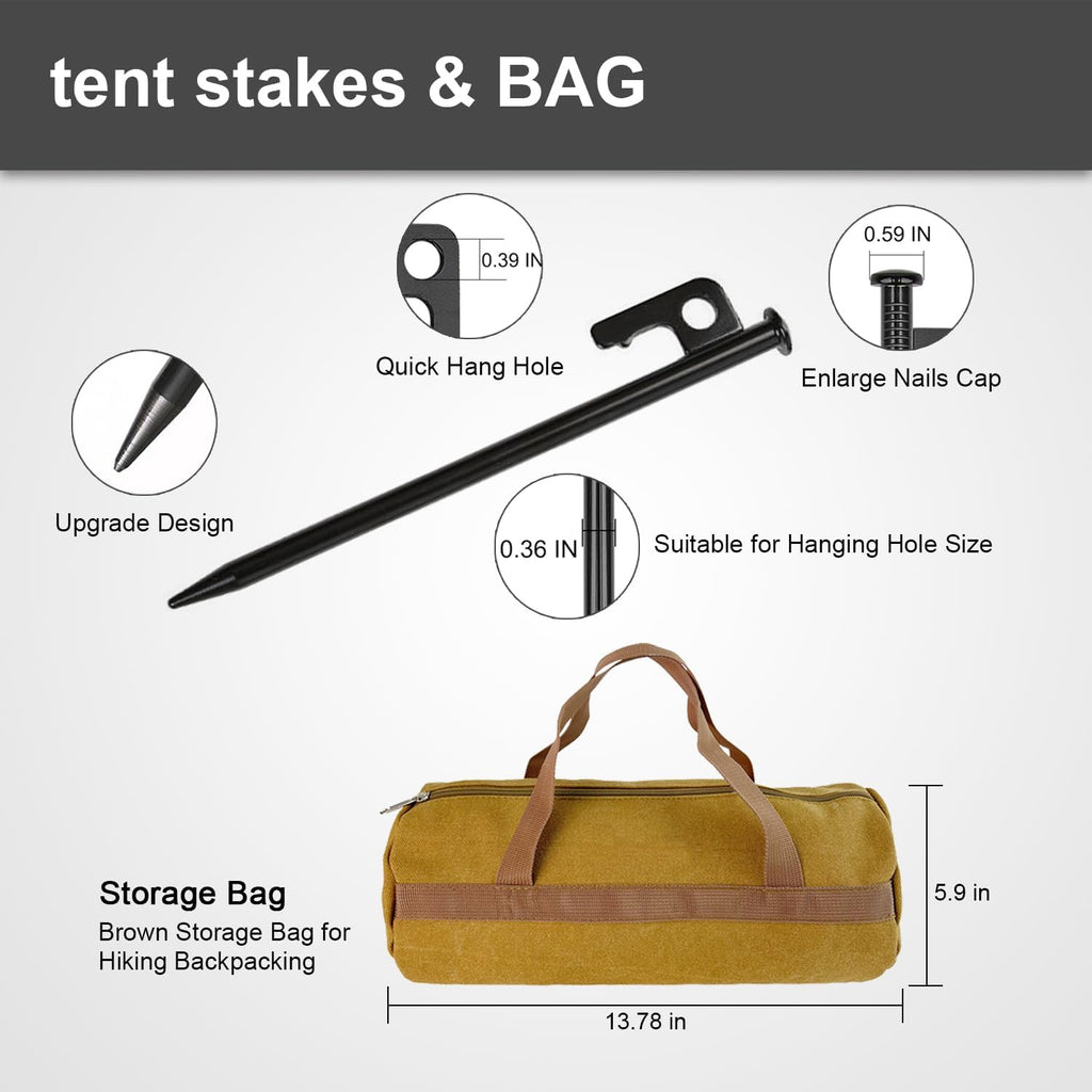 GOLDCAMP Tent Stake Kit, 8 Steel Stakes with Hammer & Canvas Bag