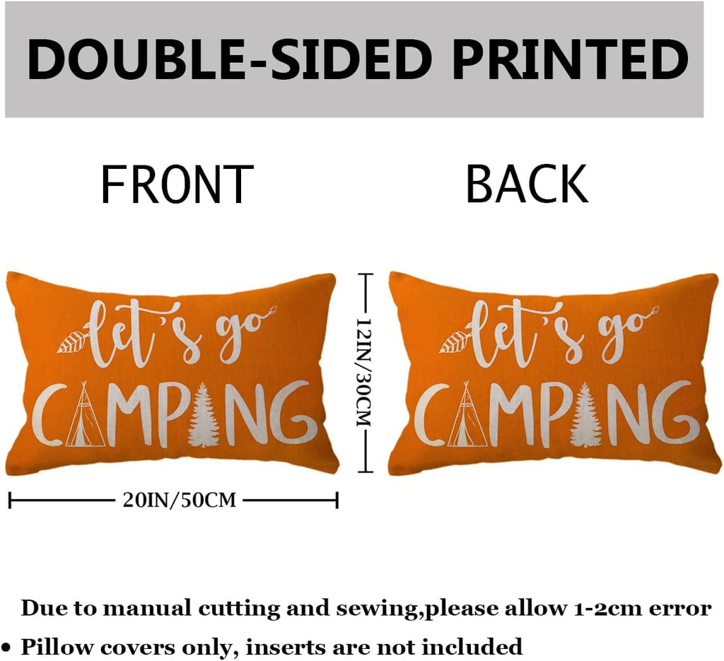 Adventure Camper Decorative Lumbar Pillowcase Double-sided Let’s Go Camping/Adventure Awaits Throw Pillow Covers Cabin/Camper Cushion Covers 12x20,2Pack for Sofa/Couch/Porch (Orange)