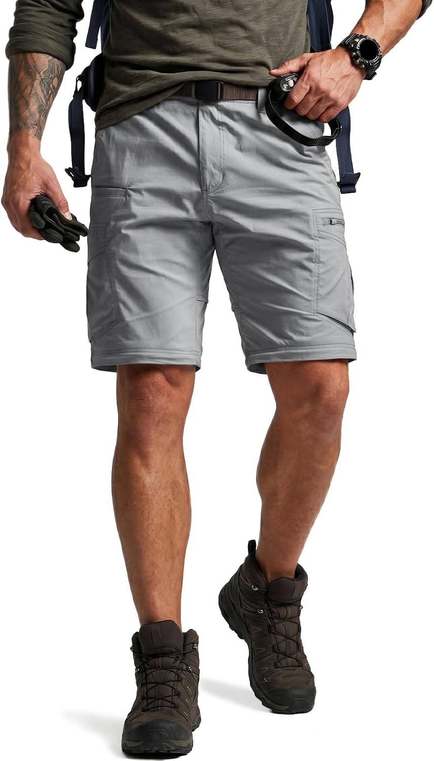 CQR Men's Convertible Cargo Tactical Pants, Water Resistant Outdoor Hiking Pants, Zip Off Lightweight Stretch Work Pants