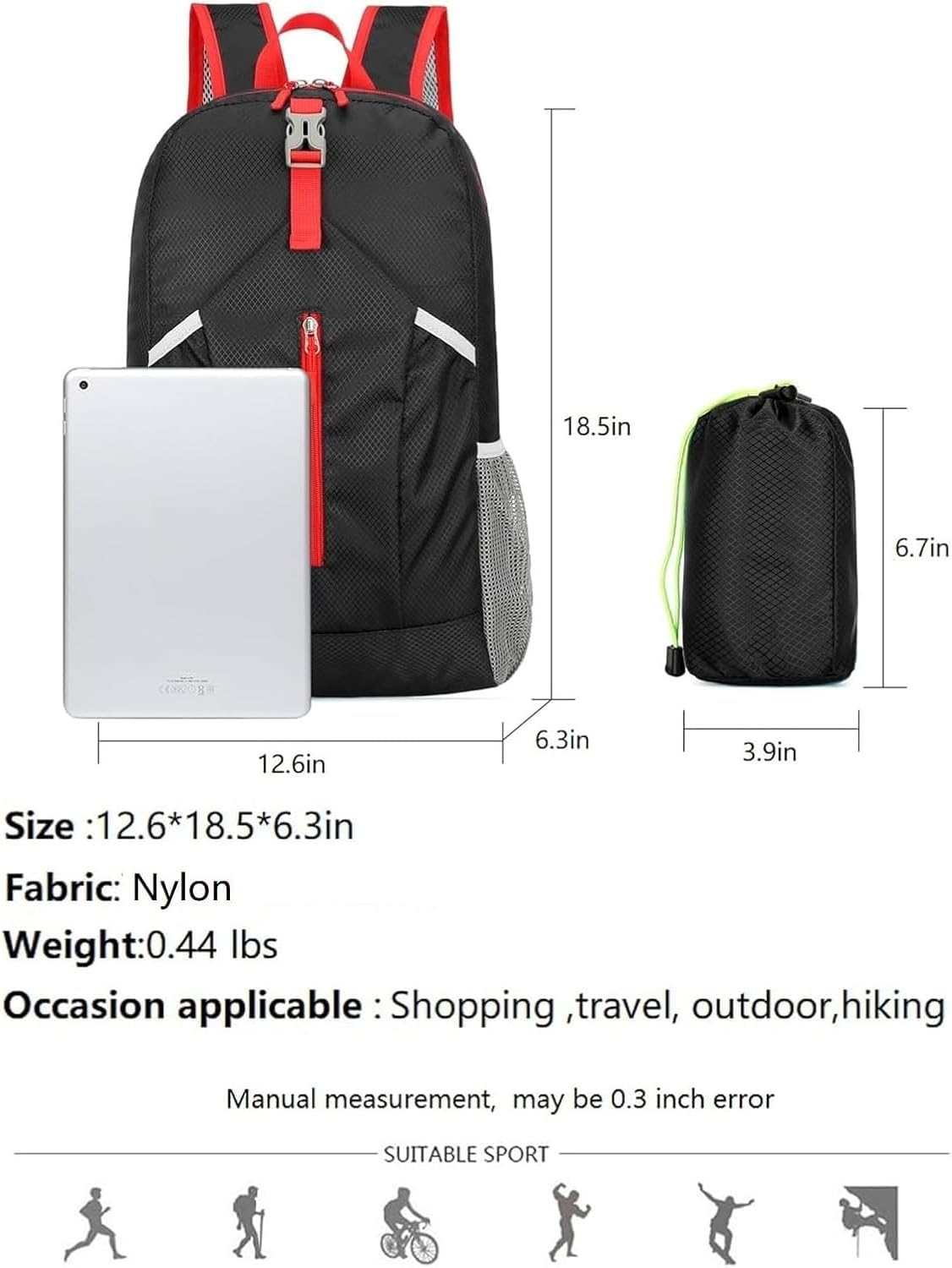 levayhill 25L Foldable Hiking Backpack,Small Packable Daypack, Black