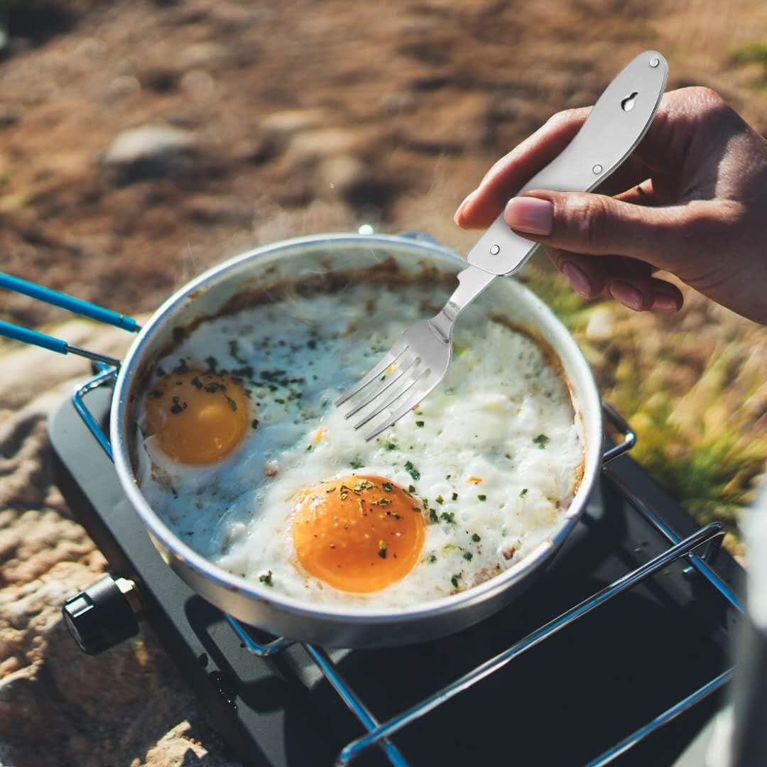 2Pcs Detachable Camping Utensils Cutlery Set, Caudblor Portable 4 in 1 Stainless Steel Travel Utensil, Foldable Knife Fork Spoon Bottle Opener, Multi Function Eating Flatware Tableware(Green Black)