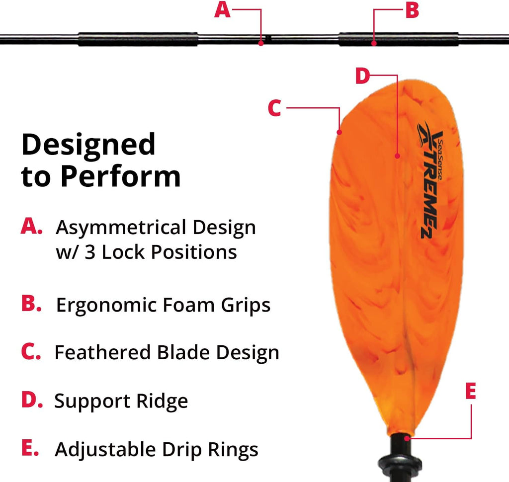SeaSense Xtreme 2 Kayak Paddle, 96” - Fiberglass Reinforced Nylon Blades, 2-Piece Construction - Great for Sport, Sea, Whitewater, Recreational & Fishing Kayaking