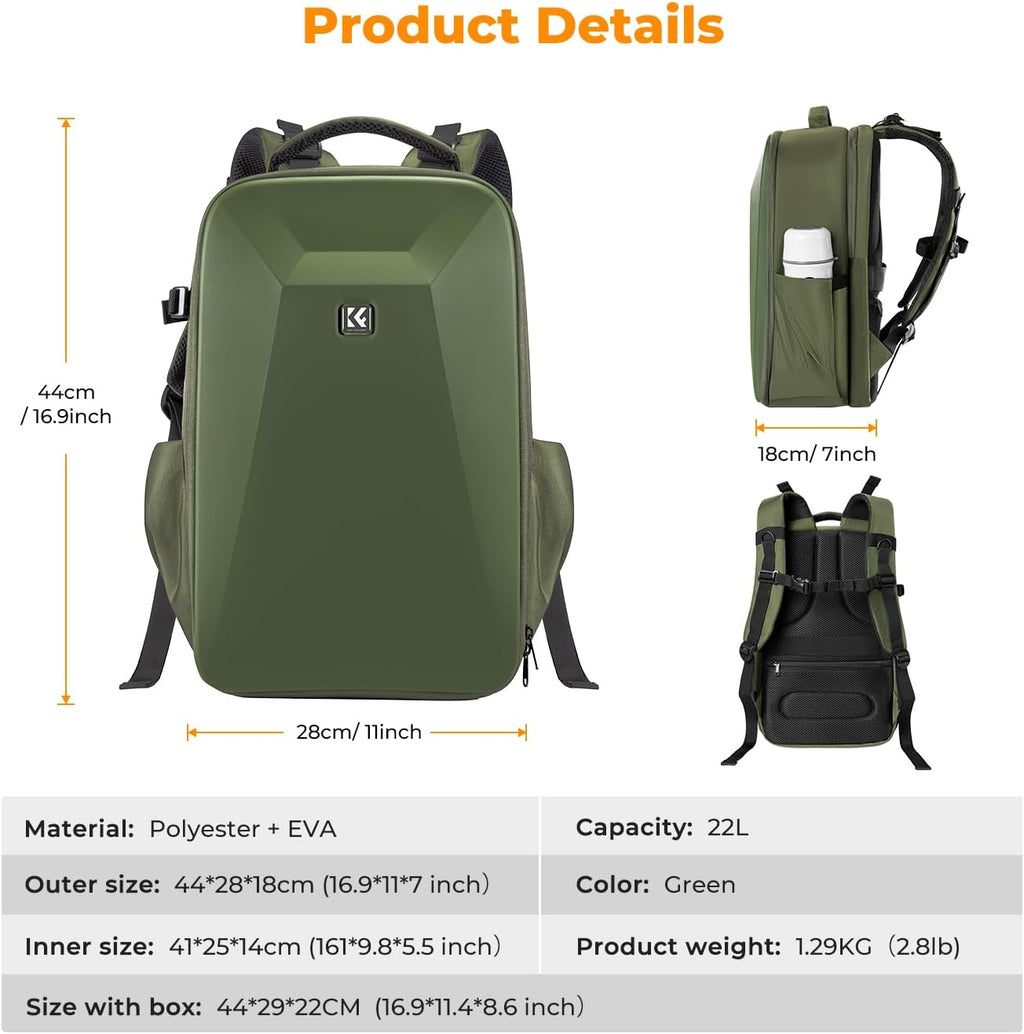 K&F CONCEPT Camera Backpack,Hardshell Photography DSLR Camera Bag