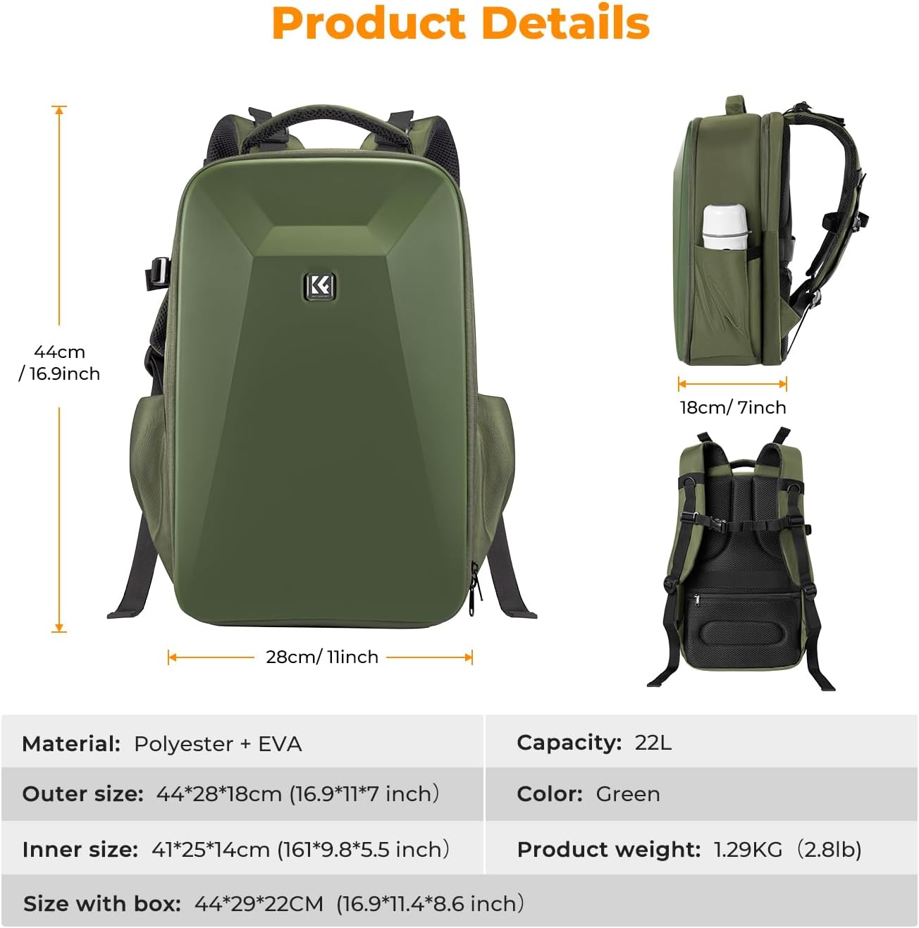 K&F CONCEPT Camera Backpack,Hardshell Photography DSLR Camera Bag