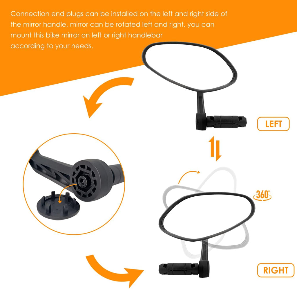 Arkham Bike Mirror for Handlebar HD Bar End Bicycle Mirror Thickened Auto-Grade Glass for Handlebar Rearview Mirror Multi-Angle Adjustable, E-Bike Universal(Oval Single)