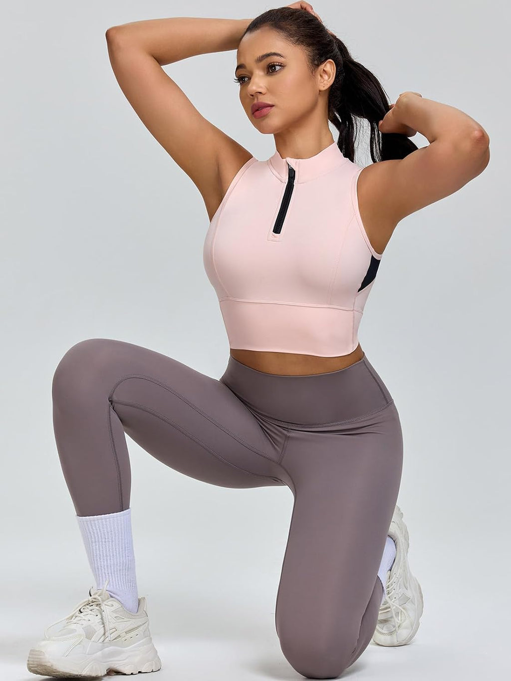 AARYA Zip Front Cropped Workout Tank Tops with Built in Bra