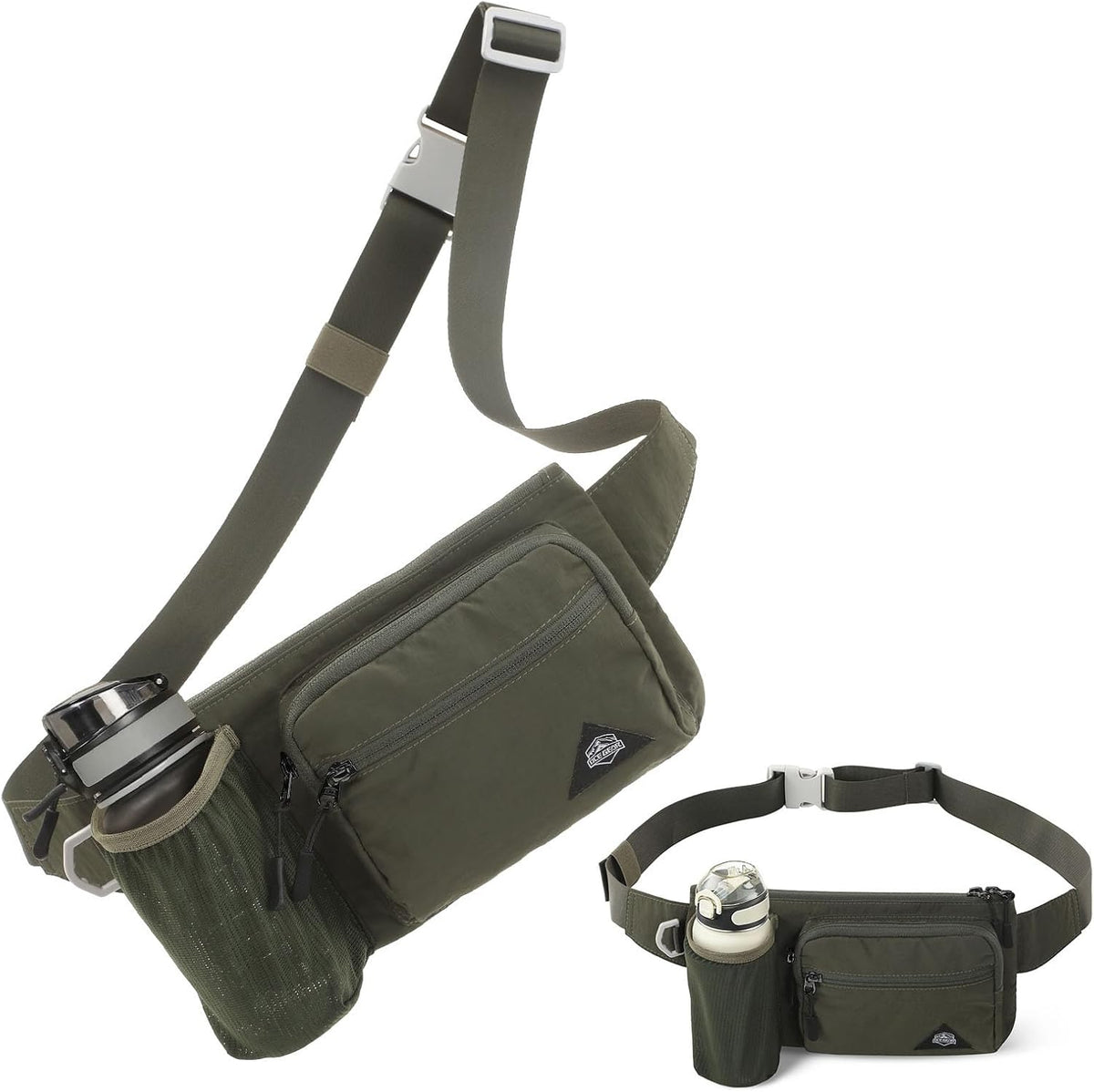 Fanny Pack with Water Bottle Holder for Men Women Waist Bag Running Waist Pack Waterproof for Outdoor Travel Cycling Climbing Walking Fit All Phones (Bottle Not Included) (Green)
